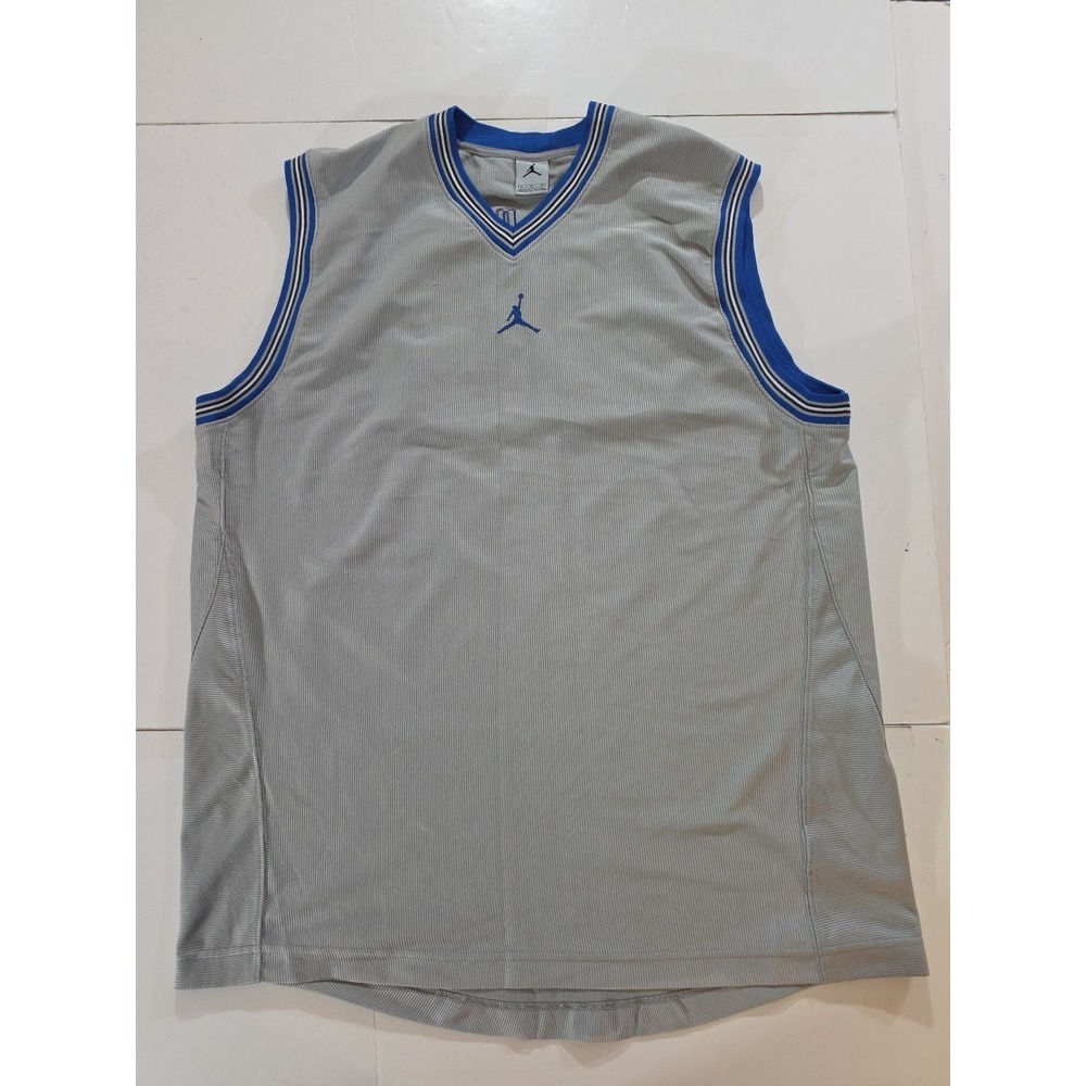 Vtg‎ Air Jordan Jumpman Mesh Basketball Jersey Shirt Gray Blue Y2K Nike Mens XL